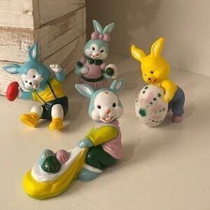 Lot of 4 Vintage Easter Bunny Basket Plastic Toys Figures Figurines